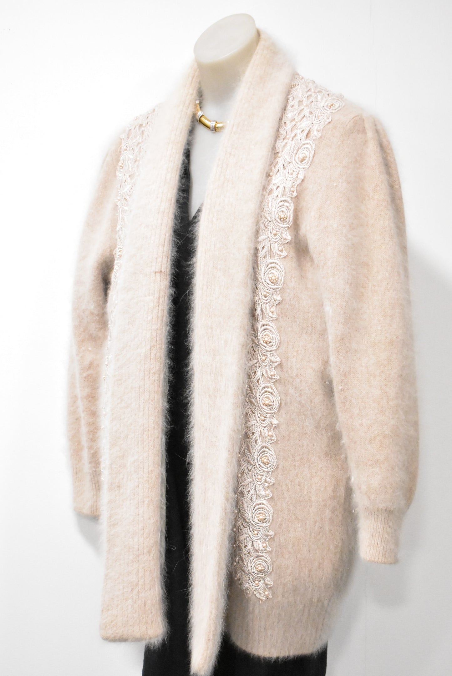 Christopher Ari retro beaded angora blend cardi-coat, M/L