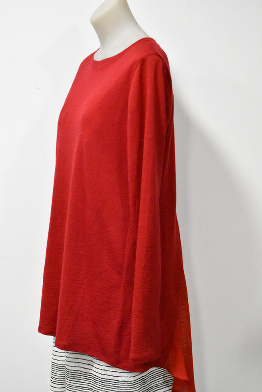 Repertoire merino red long flowy NZ made top, 14