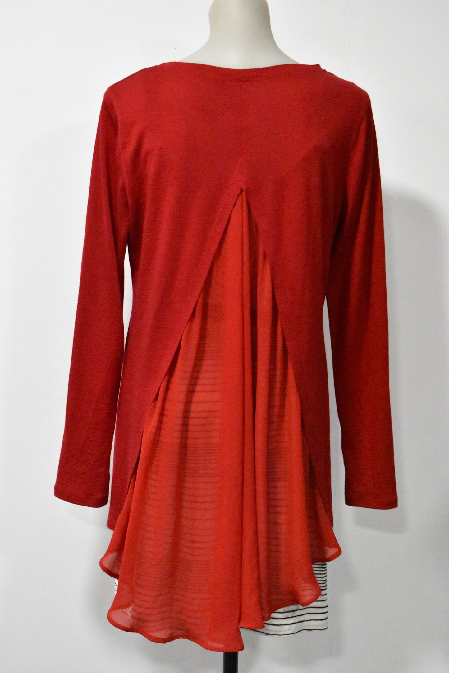 Repertoire merino red long flowy NZ made top, 14