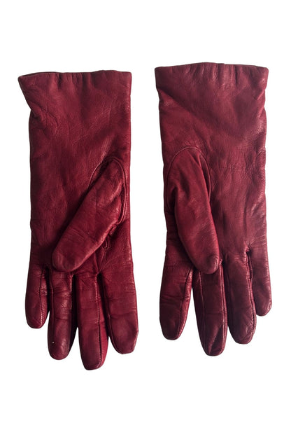 100% Cashmere lined red leather gloves