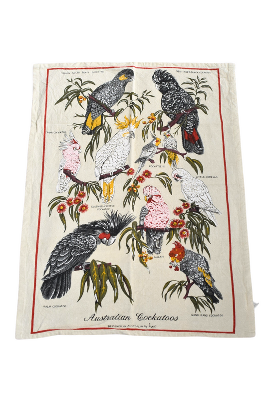 Aussie Blue Kitchen Cockatoo cotton tea towel