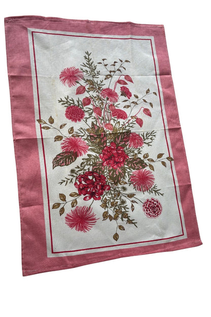 Vintage pink + green bunch of flowers tea towel