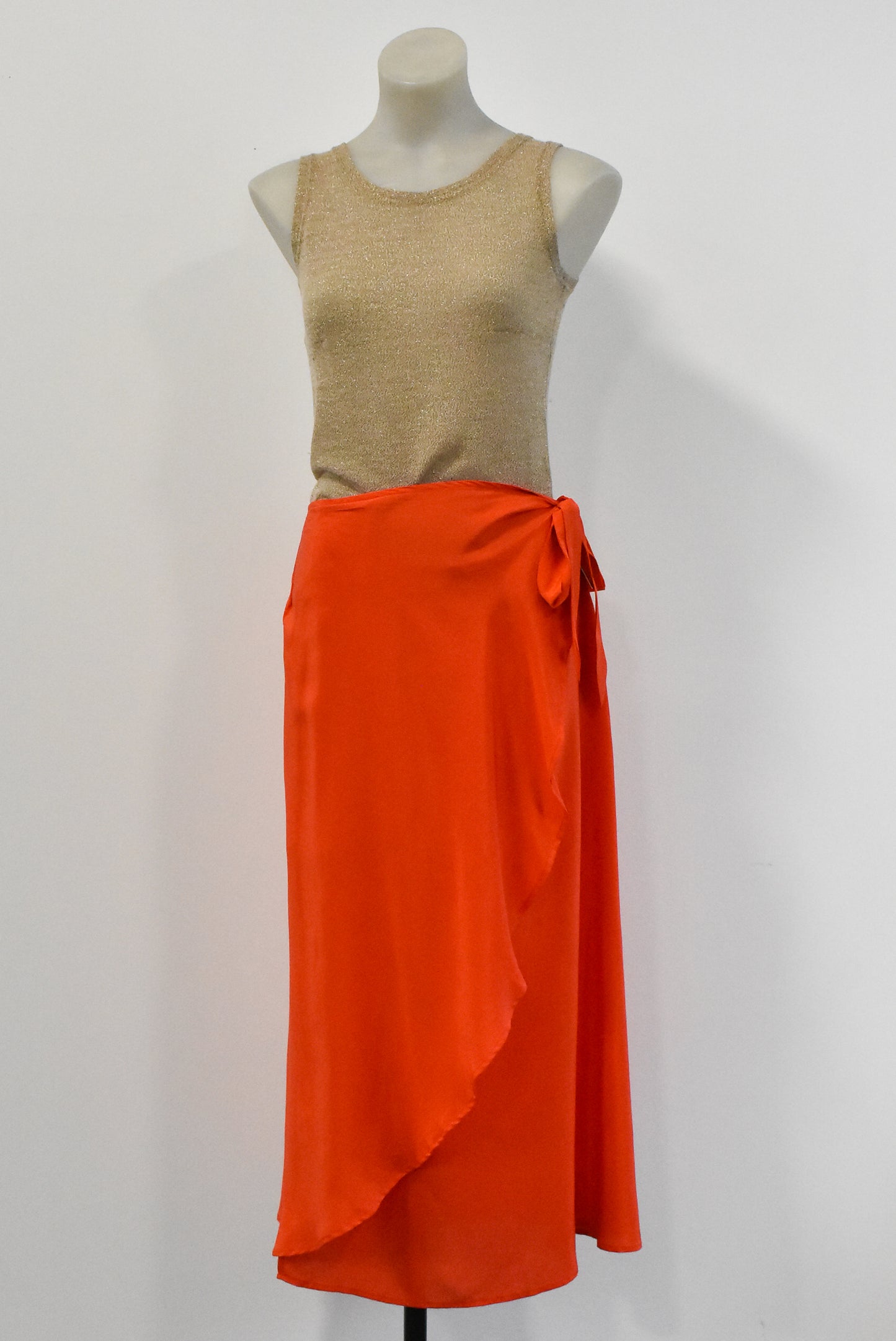 Ruby silk wraparound skirt, M
