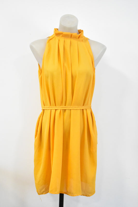 Orange sleeveless sheer dress, M