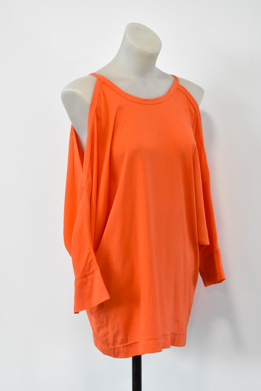 Balenciaga 100% silk bright orange cold shoulder top, 36