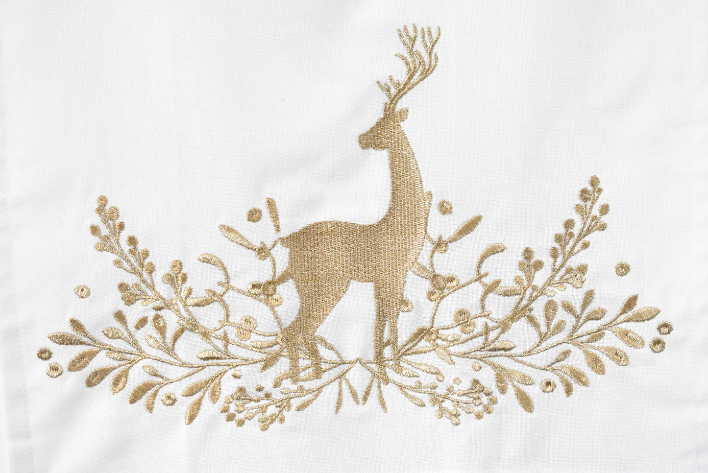 Gold embroidered deer teatowel