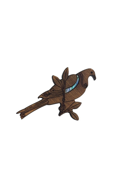 Tui paua shell brooch