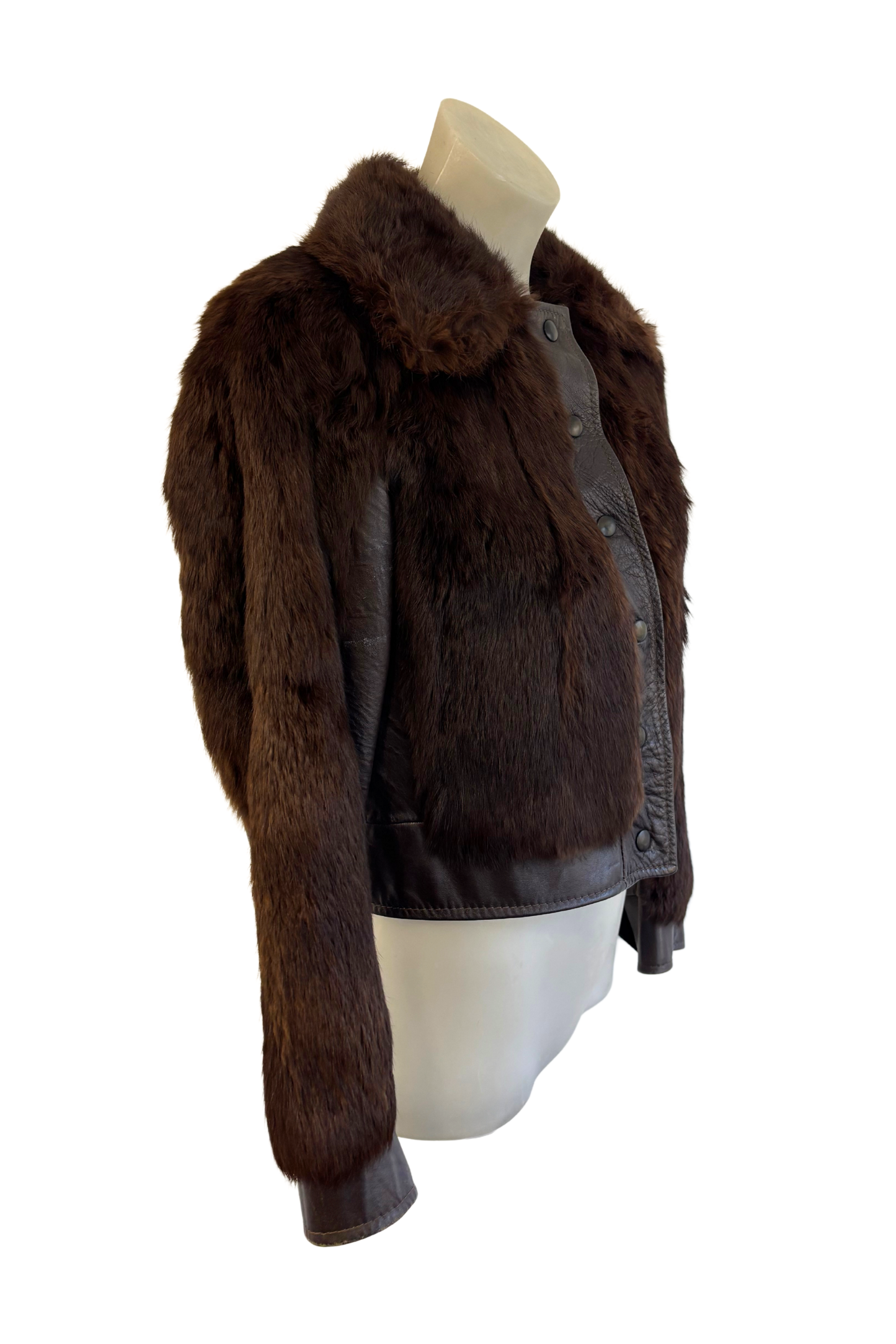 Vintage faux fur + leather jacket, S