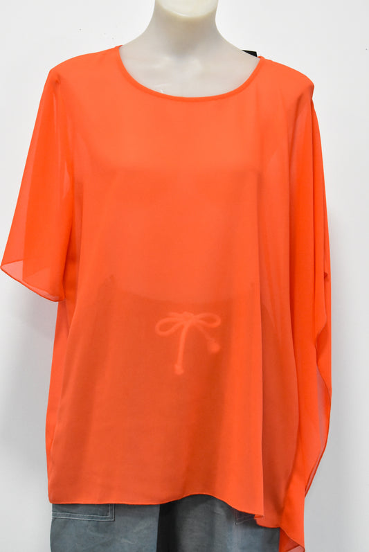 Siren bright orange cold shoulder sheer top, size 16