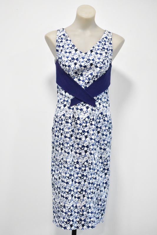 OBI navy blue and white geometric pattern dress, 8