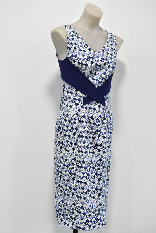 OBI navy blue and white geometric pattern dress, 8
