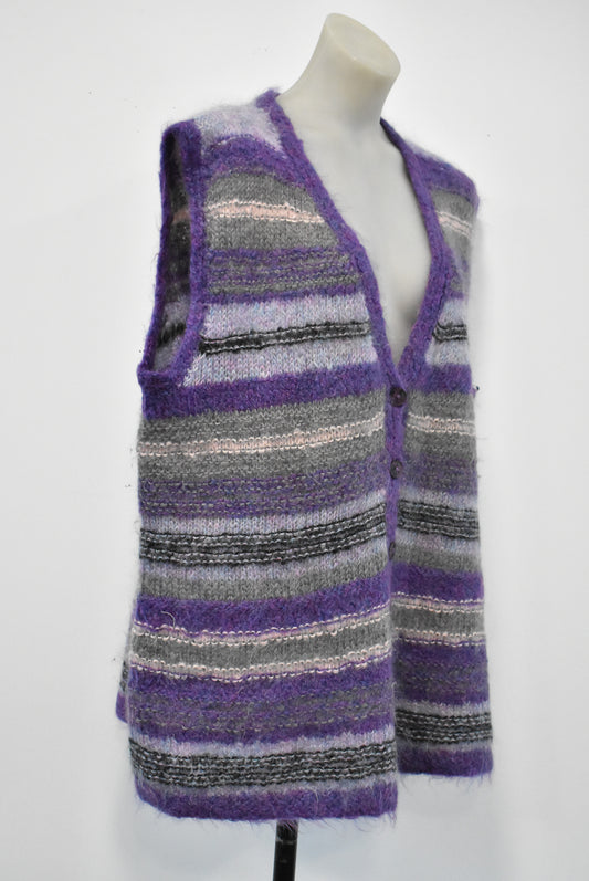 Purple mohair handmade cardigan vest, XL (oversize)