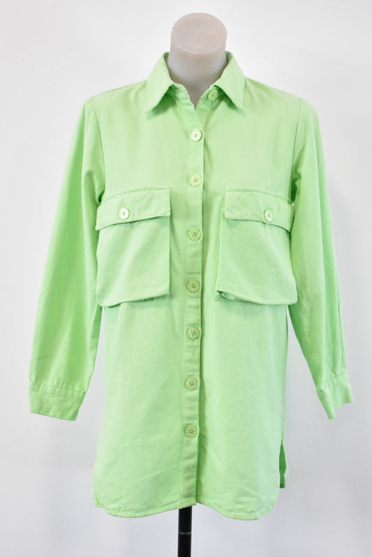 Pretty Little Thing lime green button up top, size 8