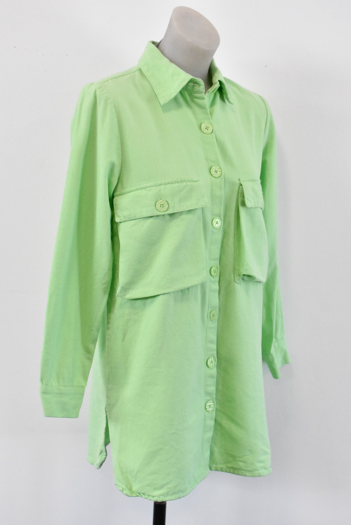 Pretty Little Thing lime green button up top, size 8