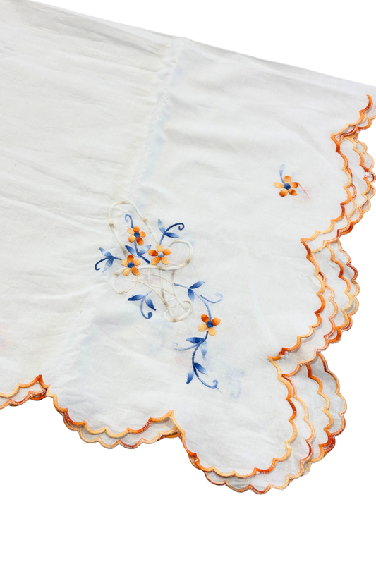 Vintage scallop edge embroidered fabric