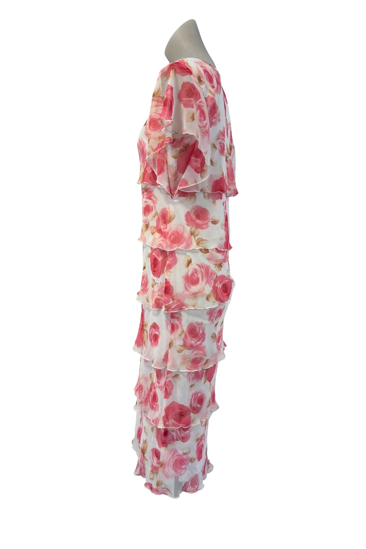 Cachet NZ made pink roses frilly tiered dress, 10