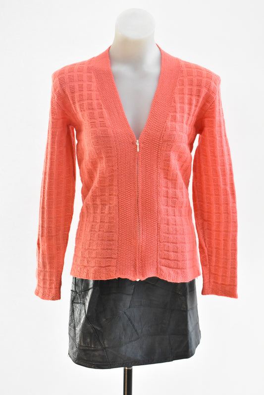 Vintage coral cable knit zip up, S