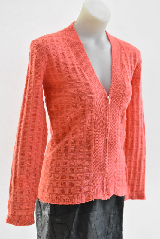 Vintage coral cable knit zip up, S