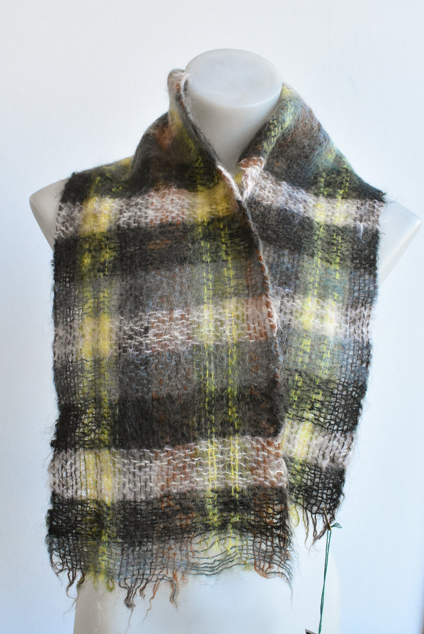 Mohair knit plaid scarf