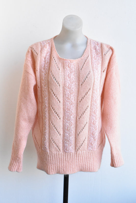 Nivo peach knit sweater with lace detailing, size L