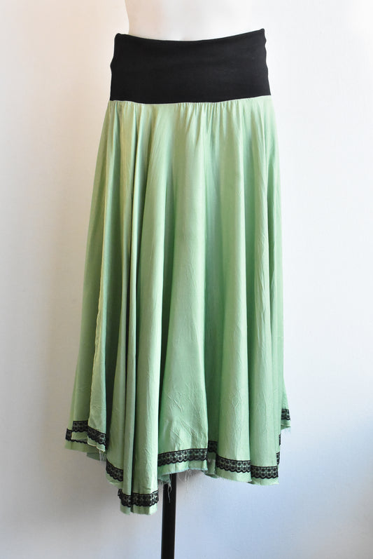 Caravan green lace-hemmed skirt/dress, size L