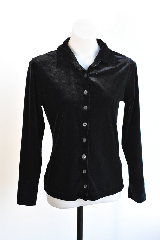 GAP black velour long sleeve button up top, XS