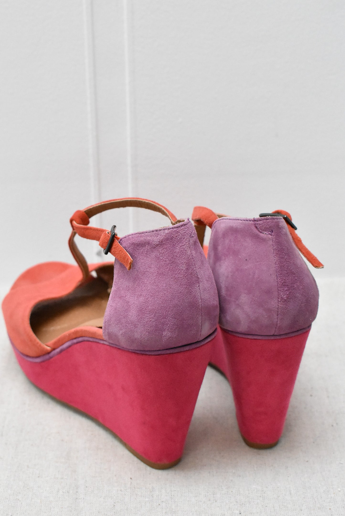 Clarks softwear coral, magenta and lilac wedges, Size 5.5