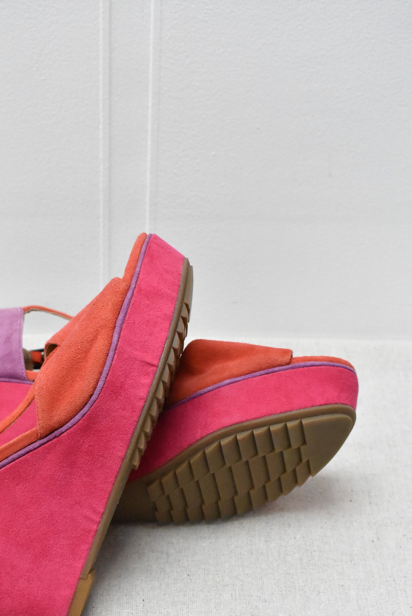 Clarks softwear coral, magenta and lilac wedges, Size 5.5