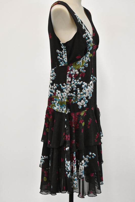 Bella black floral tiered dress, NWT size 12