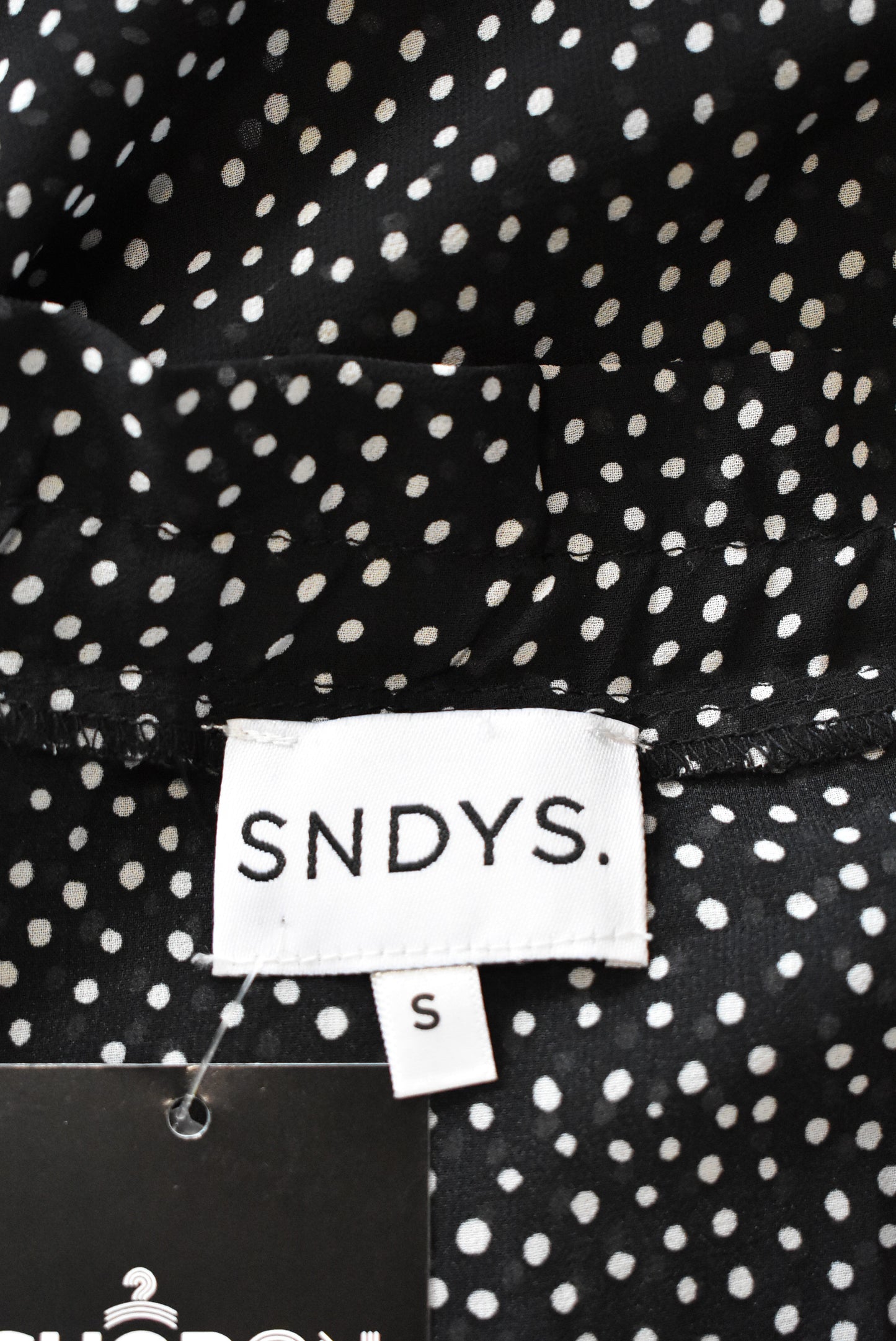 SNDYS long sleeve black and white polka dot dress, size s