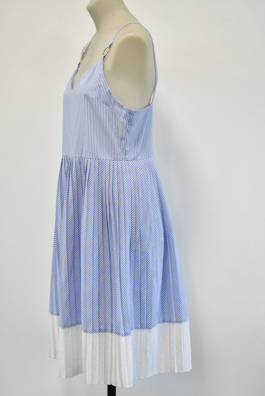 E.LAND blue and white striped pleated dress, s/m