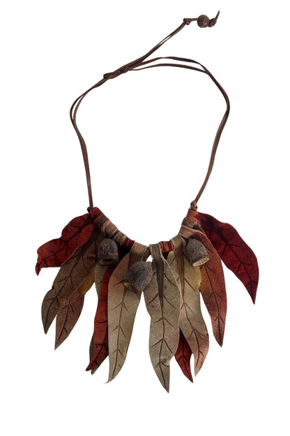 Leather autumn leaves necklace