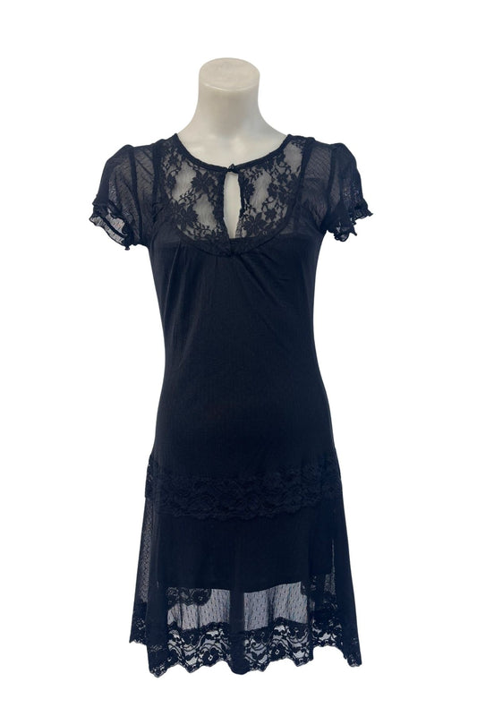 Spiral black mesh lace midi dress, S