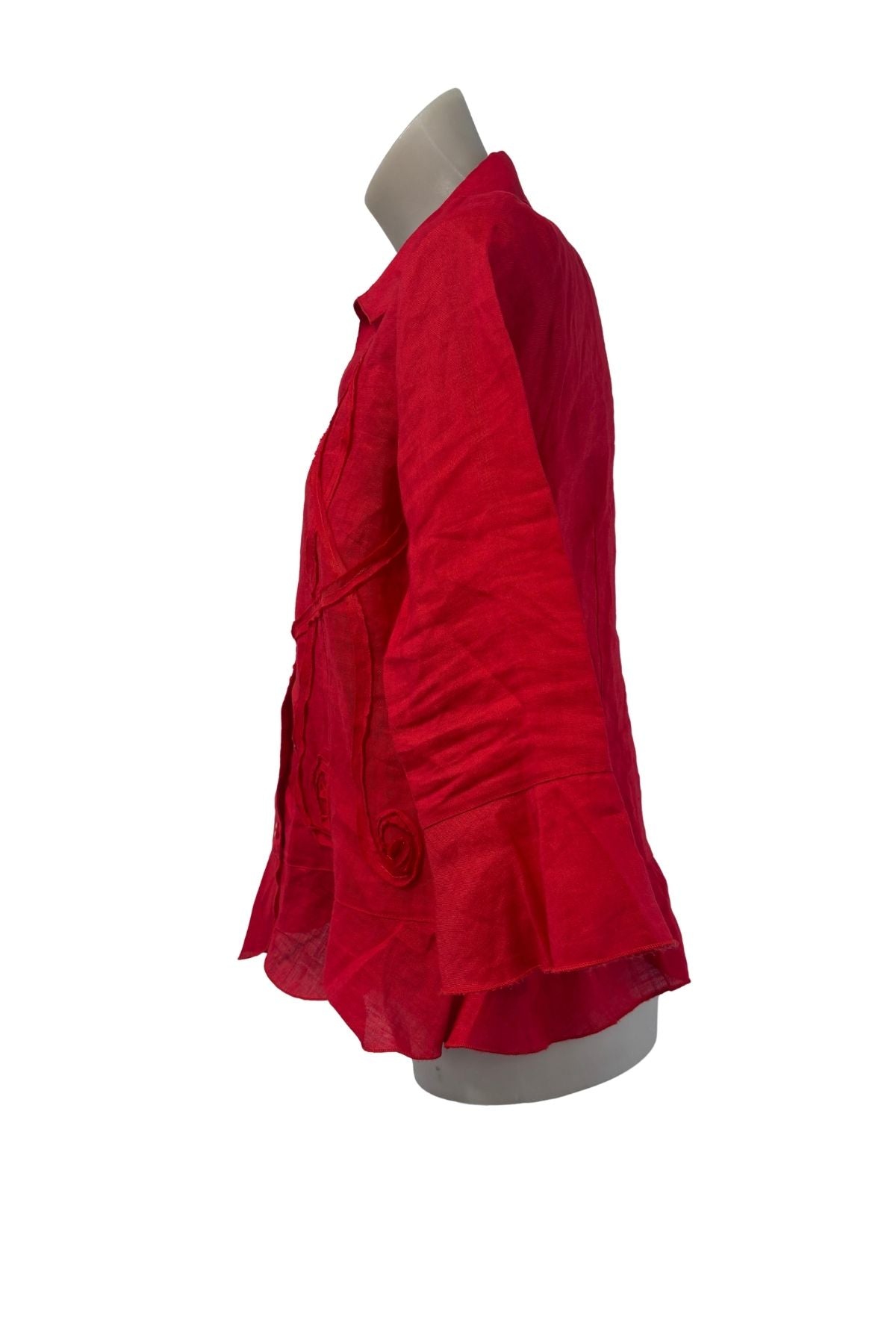 K&K vibrant red ramie linen button up blouse, 10