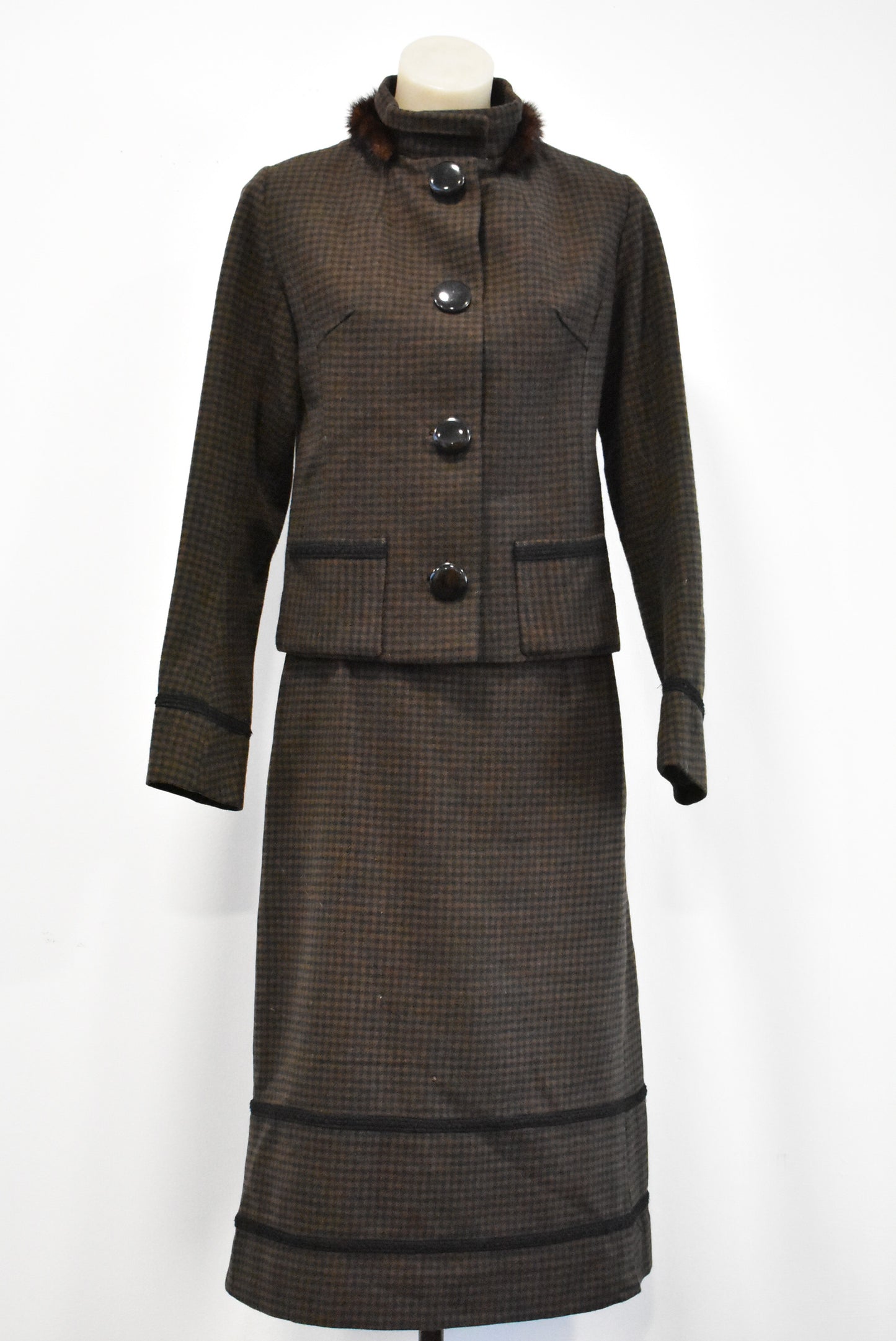 Handcrafted woolen 2 piece jacket and skirt, S