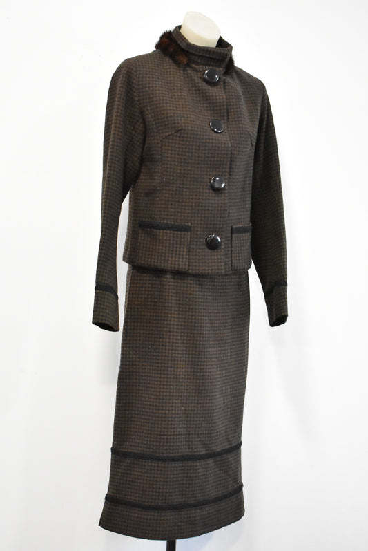 Handcrafted woolen 2 piece jacket and skirt, S