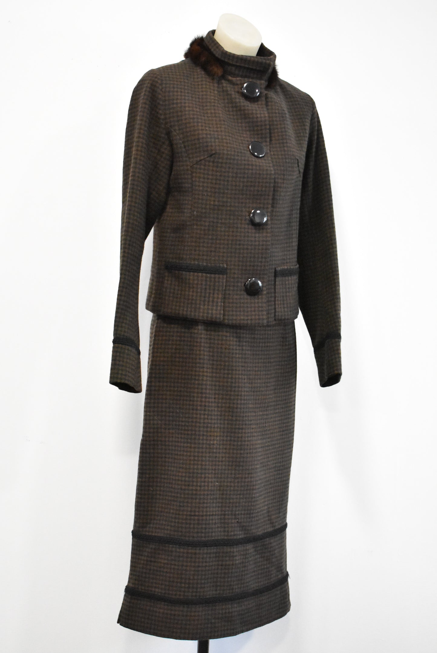 Handcrafted woolen 2 piece jacket and skirt, S