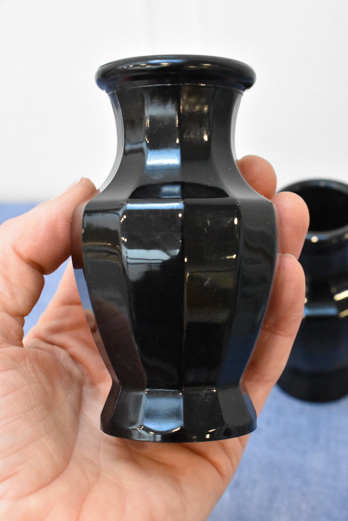 Vintage Luminarc pair of black glass vases