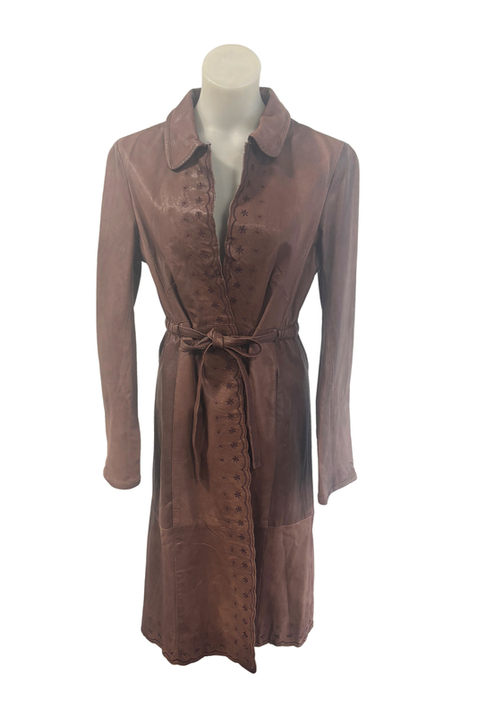 Gorgeous vintage embroidered trim leather jacket, S/M