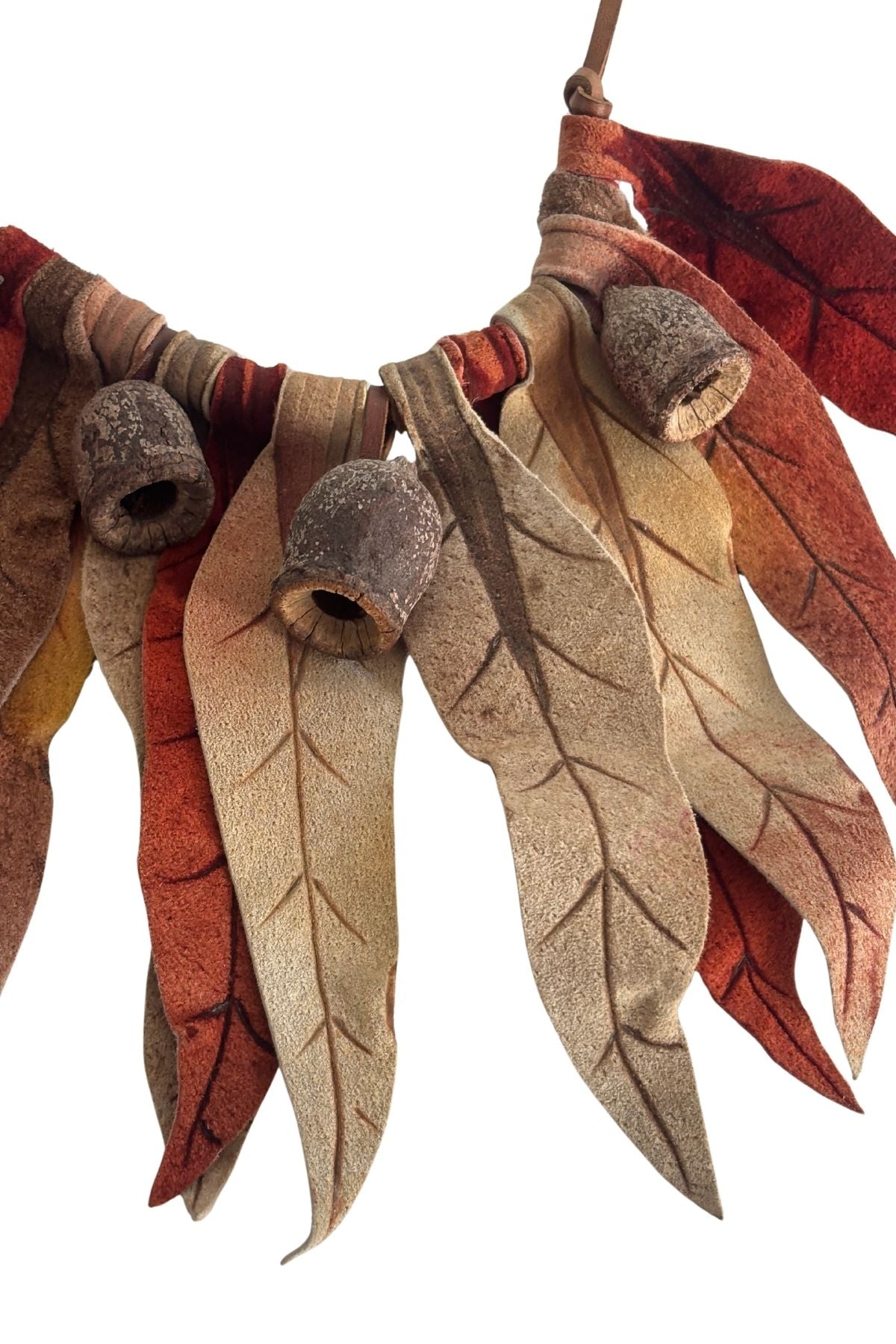 Leather autumn leaves necklace
