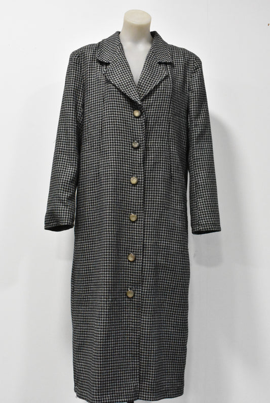 Handmade hounds tooth wool blend lined coat, S