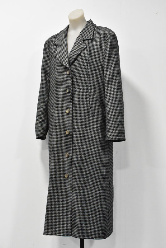 Handmade hounds tooth wool blend lined coat, S