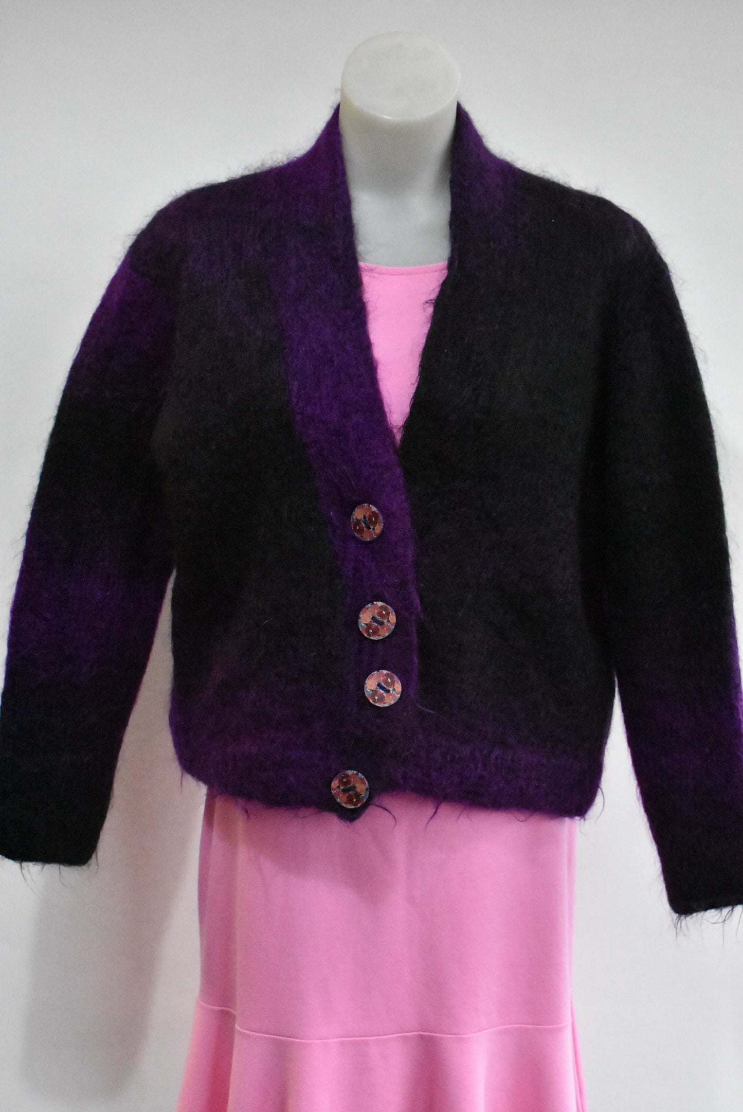 Handmade midnight purple mohair cardigan, size s/m