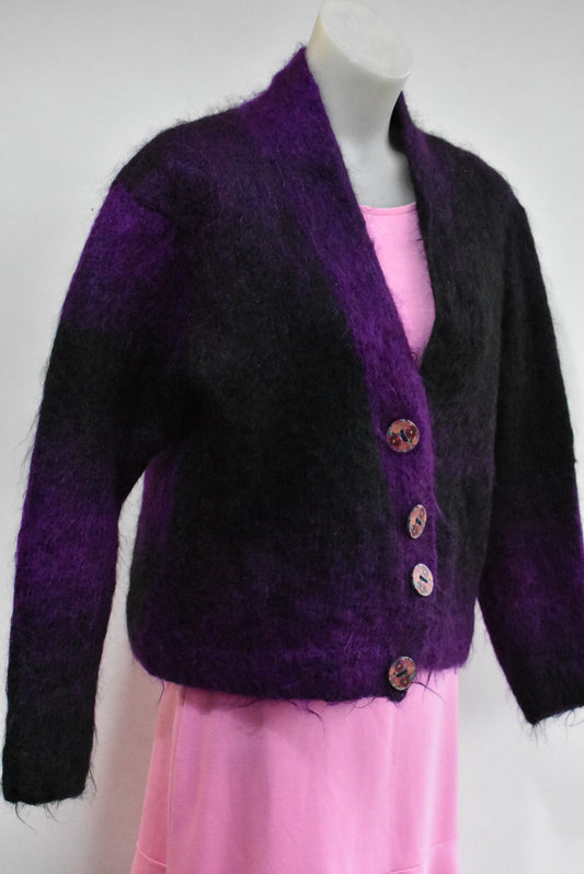 Handmade midnight purple mohair cardigan, size s/m