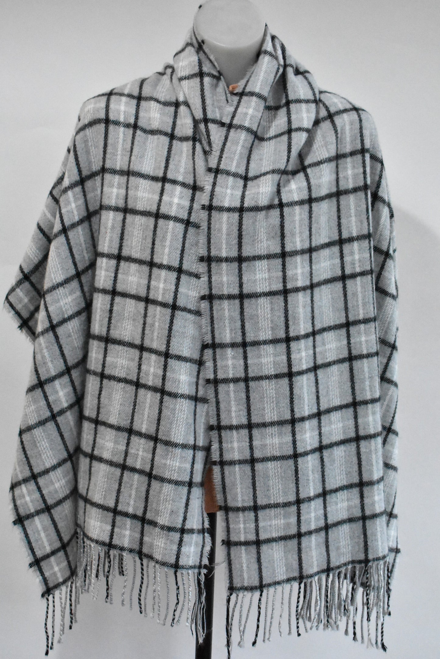 Grey checked blanket scarf