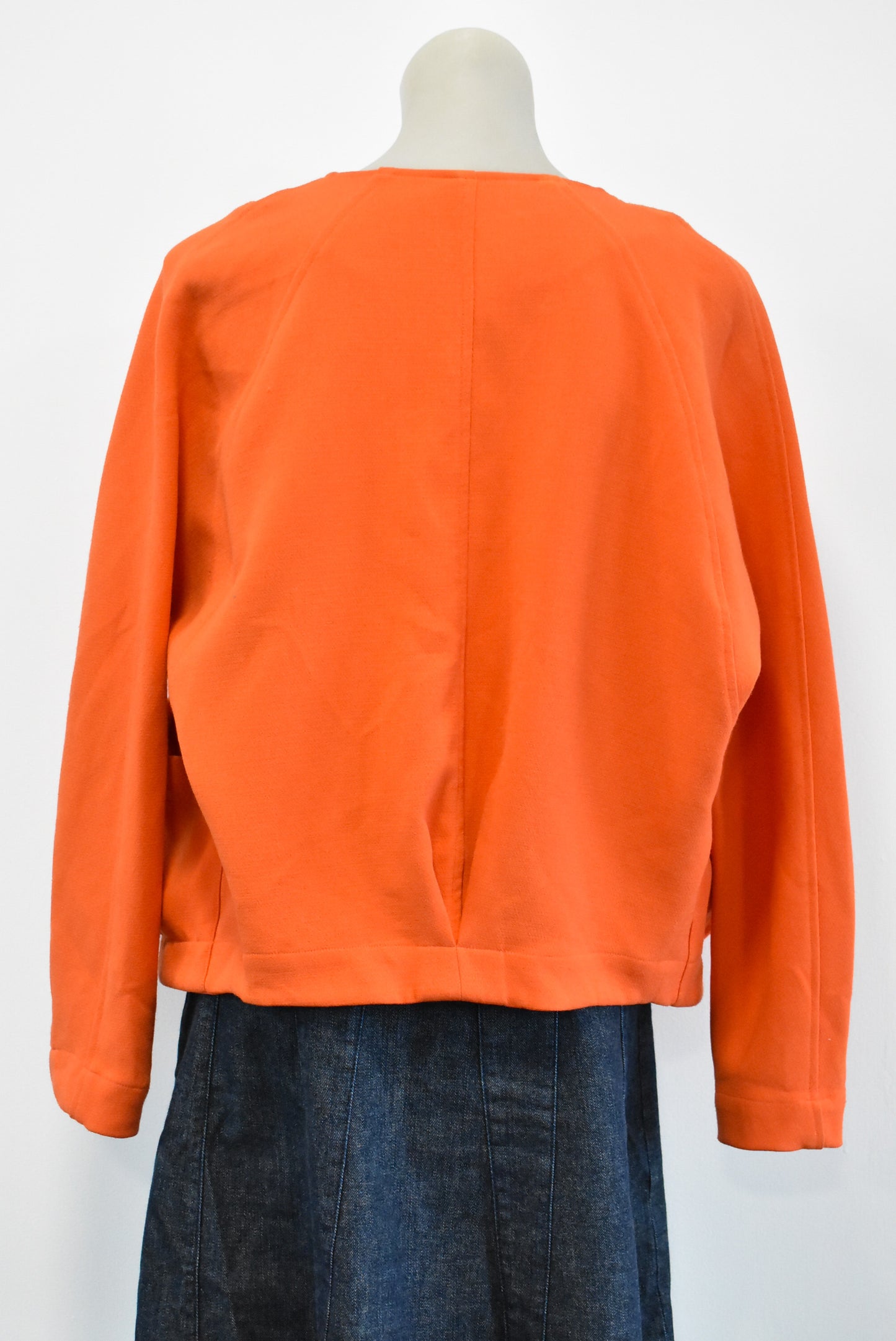 Moochi (NZ) cropped open front orange jacket/top, 10