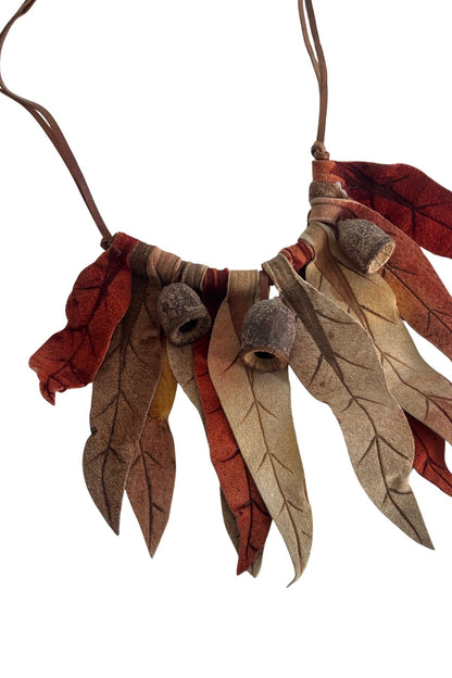 Leather autumn leaves necklace