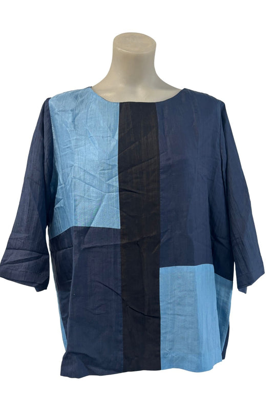 Bianco Levrin silk patchwork blouse, L
