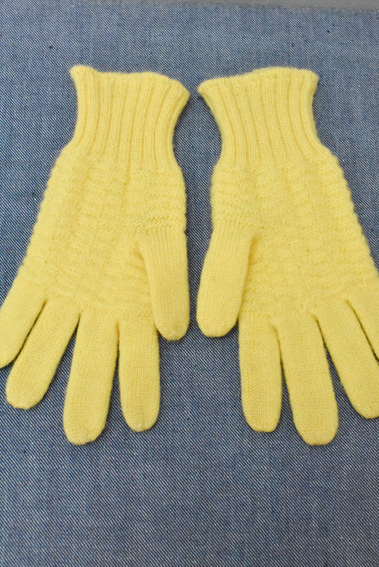 Yellow wool cable knit gloves, XS/Teen