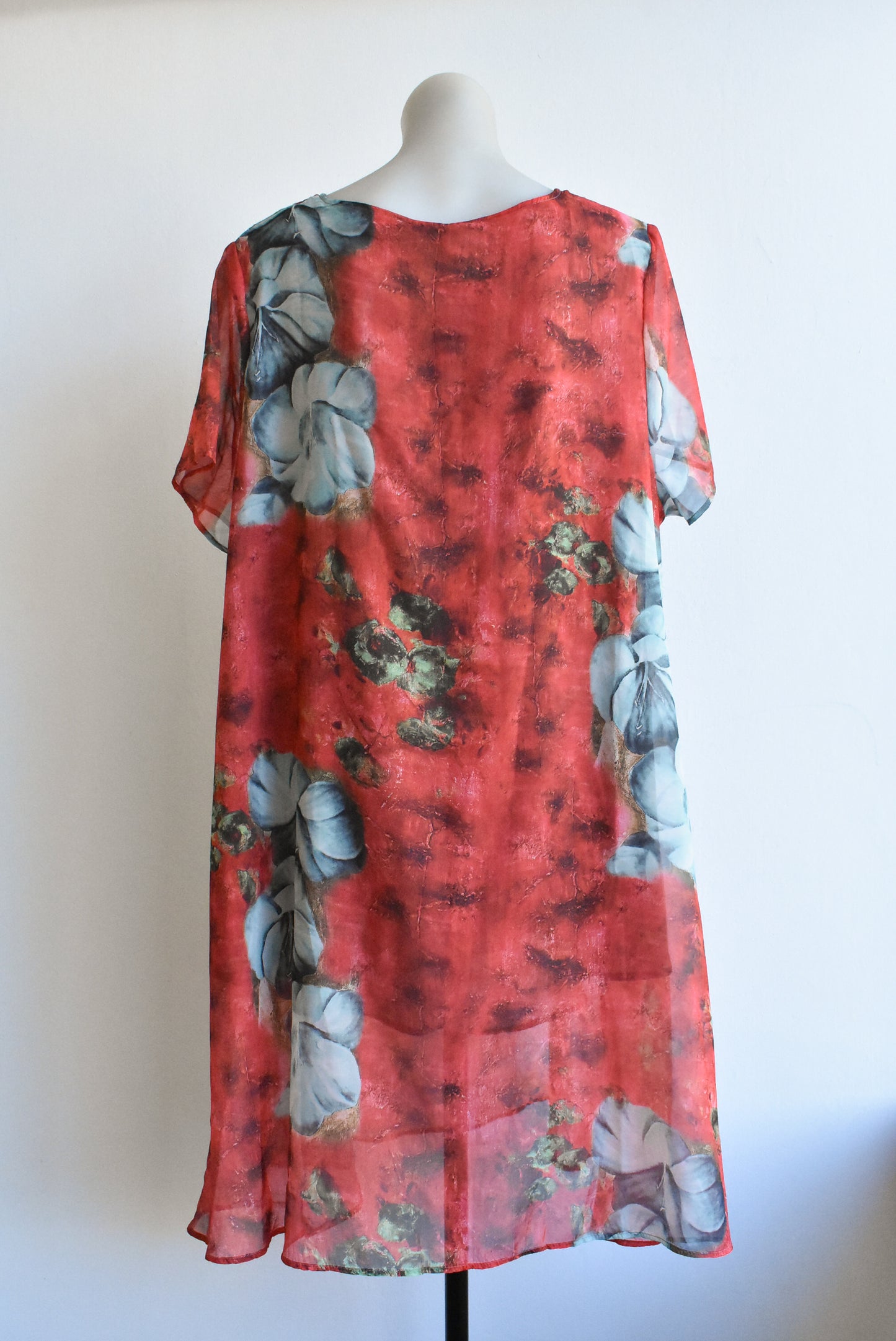 Red floral tent dress/longline top, L/XL